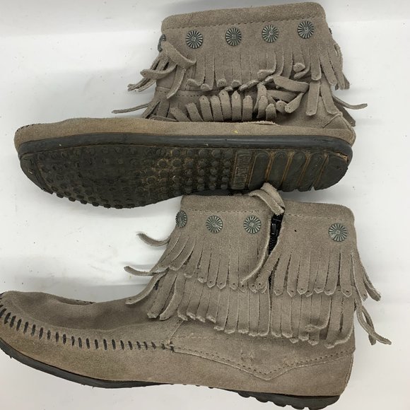 Minnetonka double fringe zip leather boot grey 7 - Picture 5 of 10